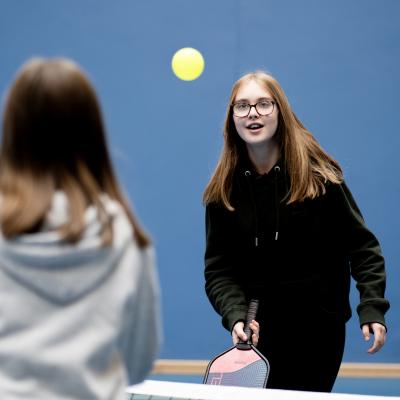 Sisters playing Pickleball at Comber Leisure Centre