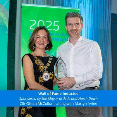 Martyn Irvine receiving Wall of Fame Inductee 2025.