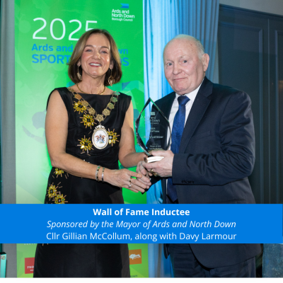 Davy Larmour receiving Wall of Fame Inductee 2025.