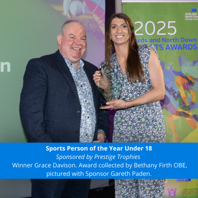Bethany Firth OBE collecting the Sports Person of the Year Under 18 award for Grace Davison